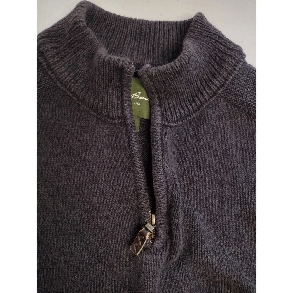Eddie Bauer Mens XL Quarter Zip Sweater Charcoal Grey Mock Neck Knit Pullover